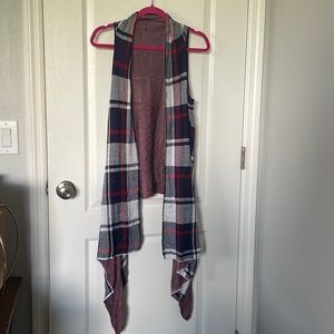 Reversible Flannel and Houndstooth Long Vest Cardigan